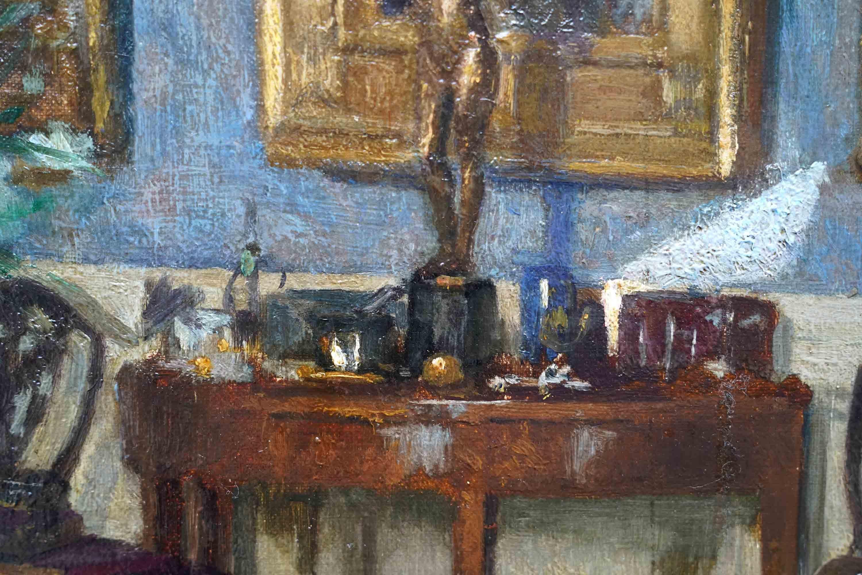 The Drawing Room, écossais 1915 Royal Scot. Peinture à l'huile d'intérieur exposée à l'Académie en vente 6