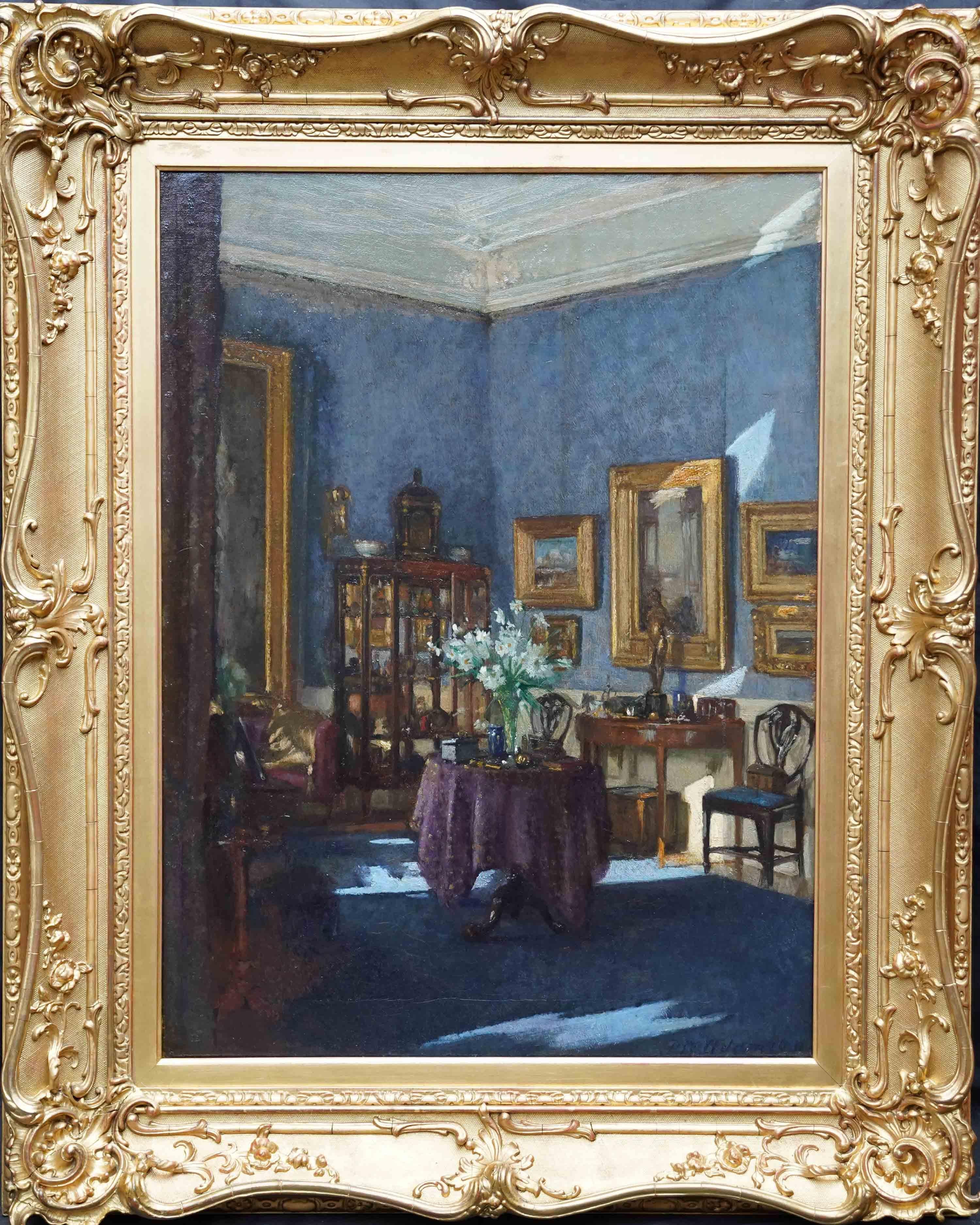 The Drawing Room, écossais 1915 Royal Scot. Peinture à l'huile d'intérieur exposée à l'Académie en vente 12
