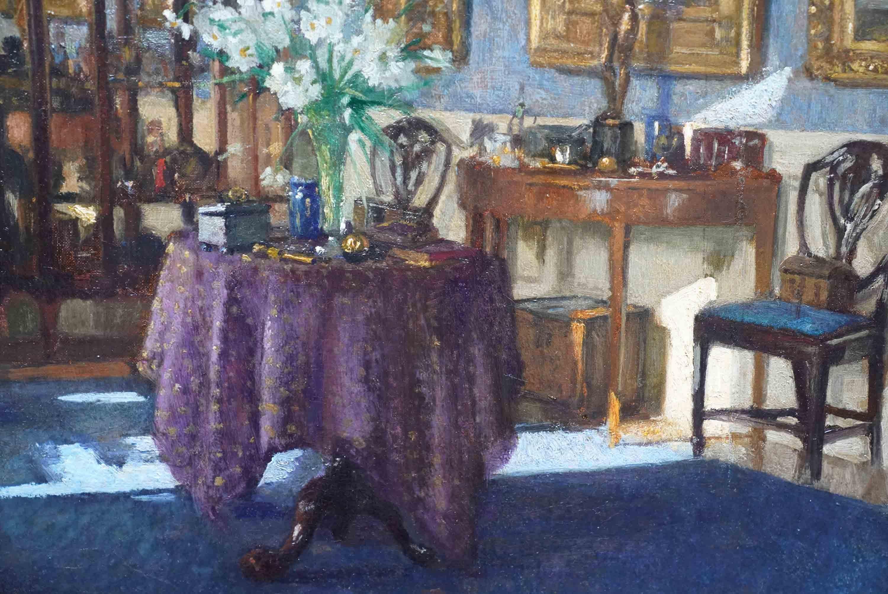 The Drawing Room, écossais 1915 Royal Scot. Peinture à l'huile d'intérieur exposée à l'Académie en vente 2