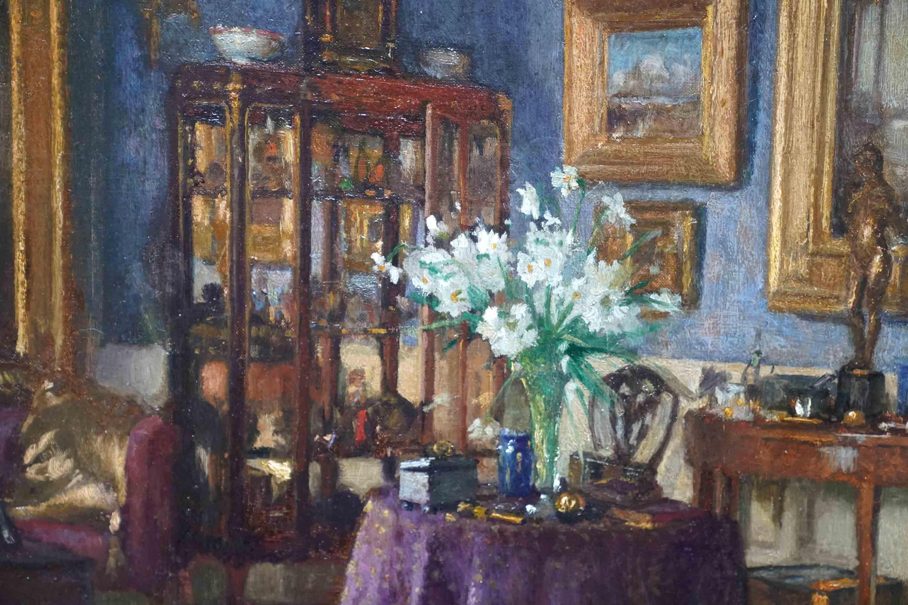 The Drawing Room, écossais 1915 Royal Scot. Peinture à l'huile d'intérieur exposée à l'Académie en vente 4