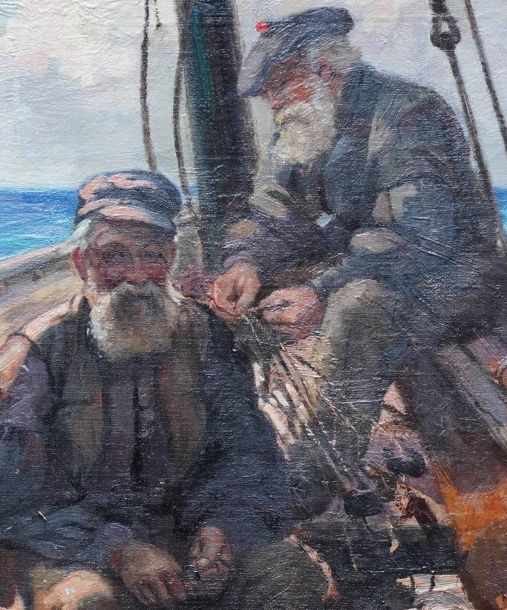 Fishermen Sailors at Sea - Scottish Victorian art marine portrait oil painting - Realist Painting by Patrick William Orr