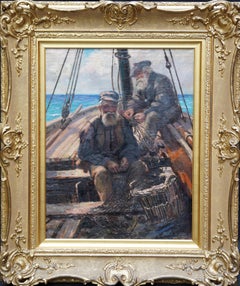 Fishermen Sailors at Sea - Scottish Victorian art marine portrait oil painting