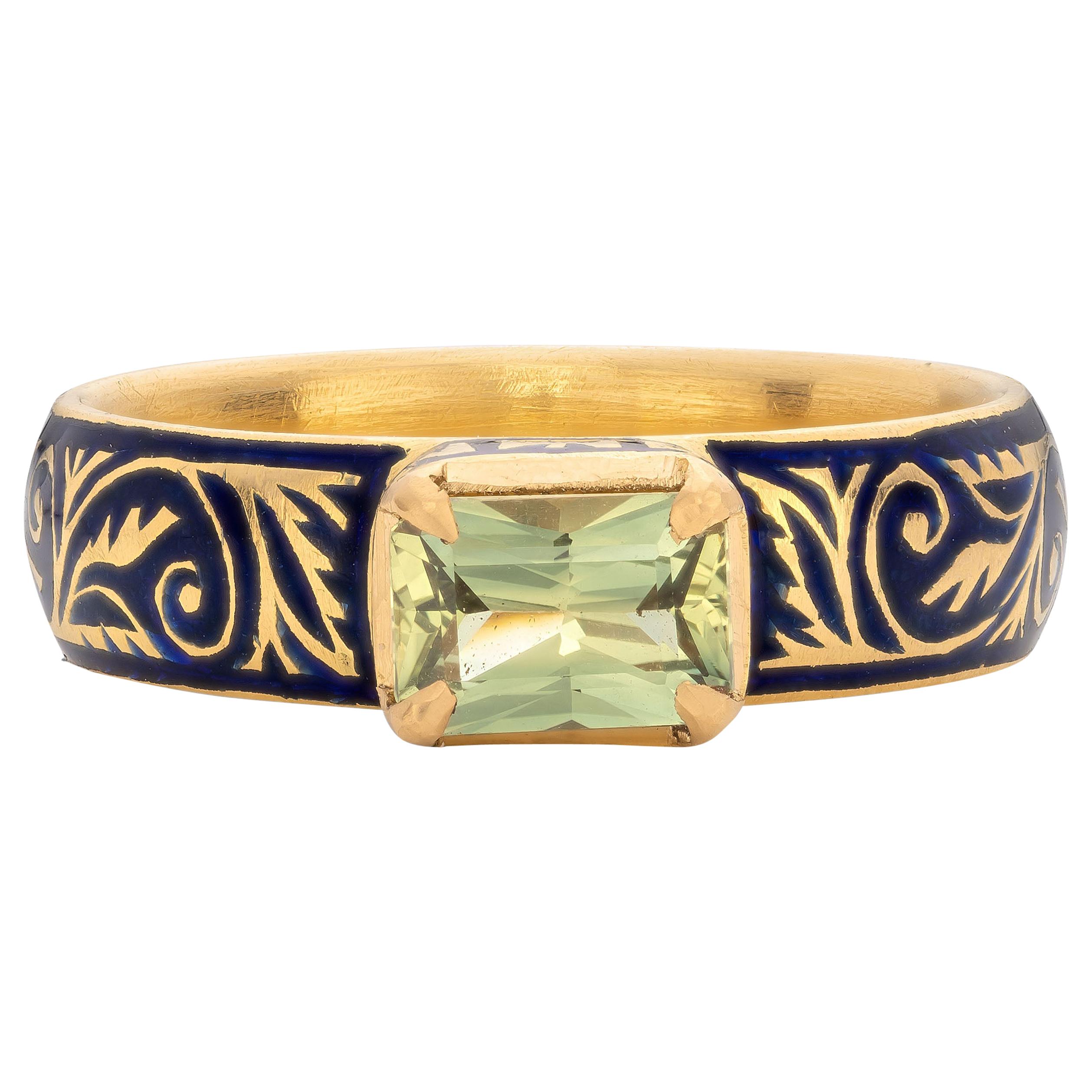 Patrika Ring with Australian Sapphire, 22 Karat Yellow Gold For Sale