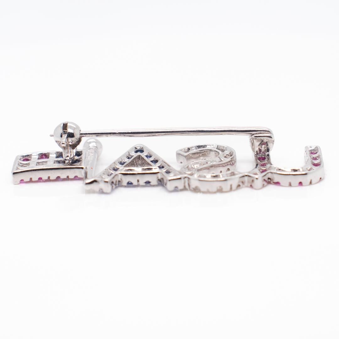 Women's or Men's Patriotic 18k White Gold, Diamond, and Spinel USA Flag Brooch or Pin For Sale
