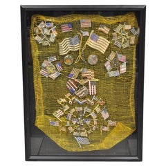 Patriotic American Flag Rhinestone Jewel Pins Collection Shadowbox Framed Art
