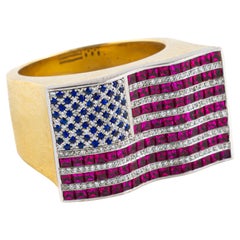 Patriotic Diamond, Ruby, and Sapphire American Flag Ring