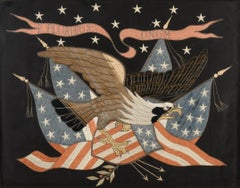 Patriotic "E Pluribus Unum" Eagle Silk and Metallic Embroidered Needlework