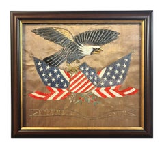 Patriotic "E Pluribus Unum" Eagle Silk and Metallic Embroidered Needlework