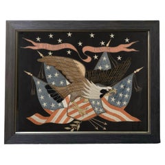 Patriotic "E Pluribus Unum" Eagle Silk and Metallic Embroidered Needlework
