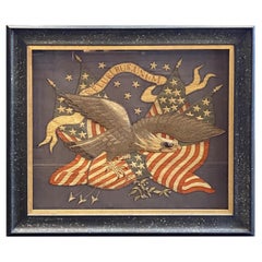 Patriotic "E Pluribus Unum" Silk and Metallic Embroidered Souvenir of Eagle