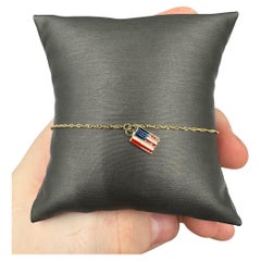 Bracciale patriottico in oro giallo 14kt - 3 bandiere americane, regolabile.