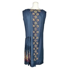 Antique Patriotic evening gown in embroidered black silk crepe - France Circa 1918-1922