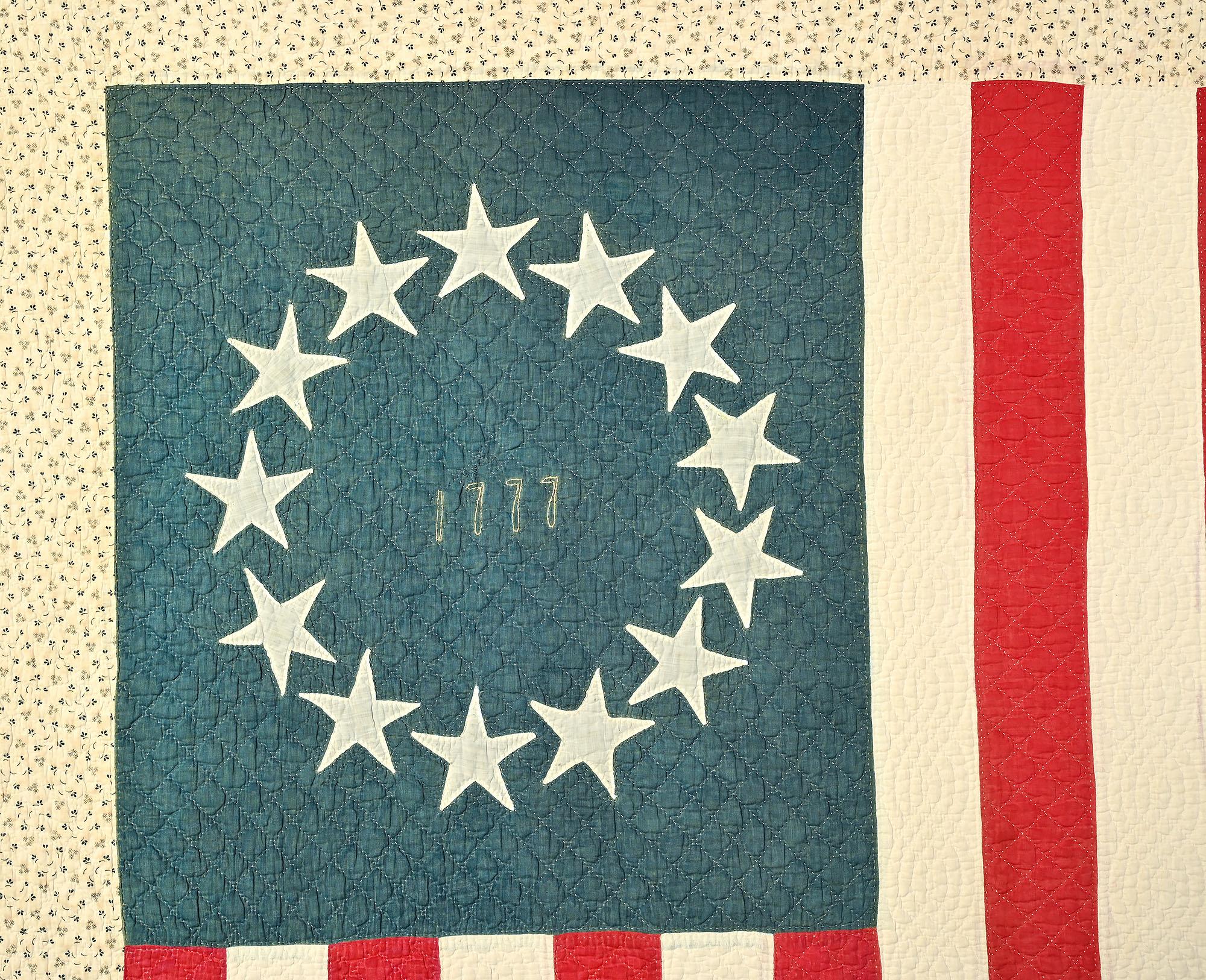 American Colonial Patriotic Flag Quilt Dated 1777 For Sale