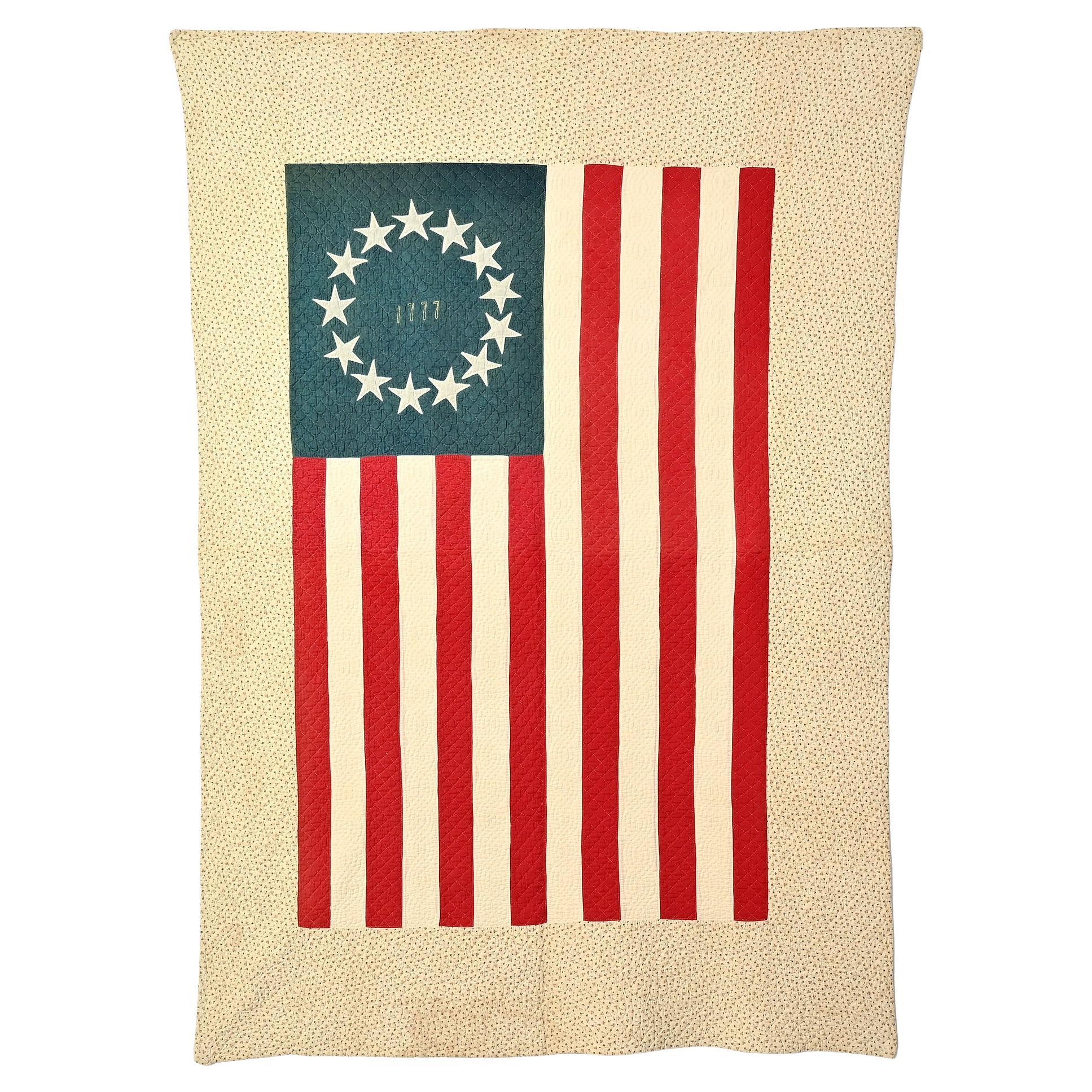 Patriotic Flag Quilt Dated 1777 For Sale