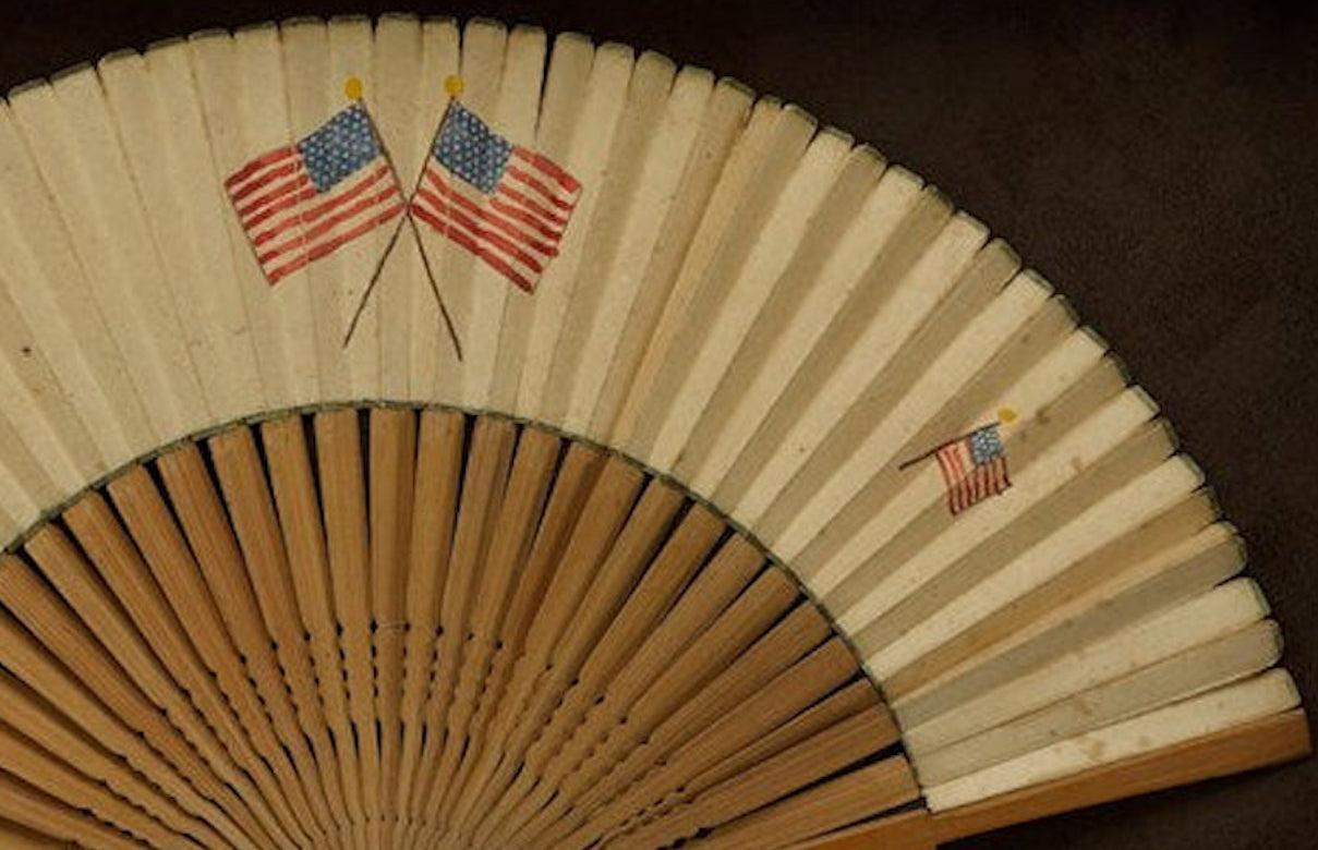 20th Century Patriotic Folding Fan with American Flag Motif For Sale