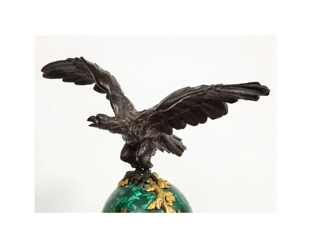 Patriotic French Patinated Bronze Eagle and Malachite Clock on Granite Base 1889 For Sale 7