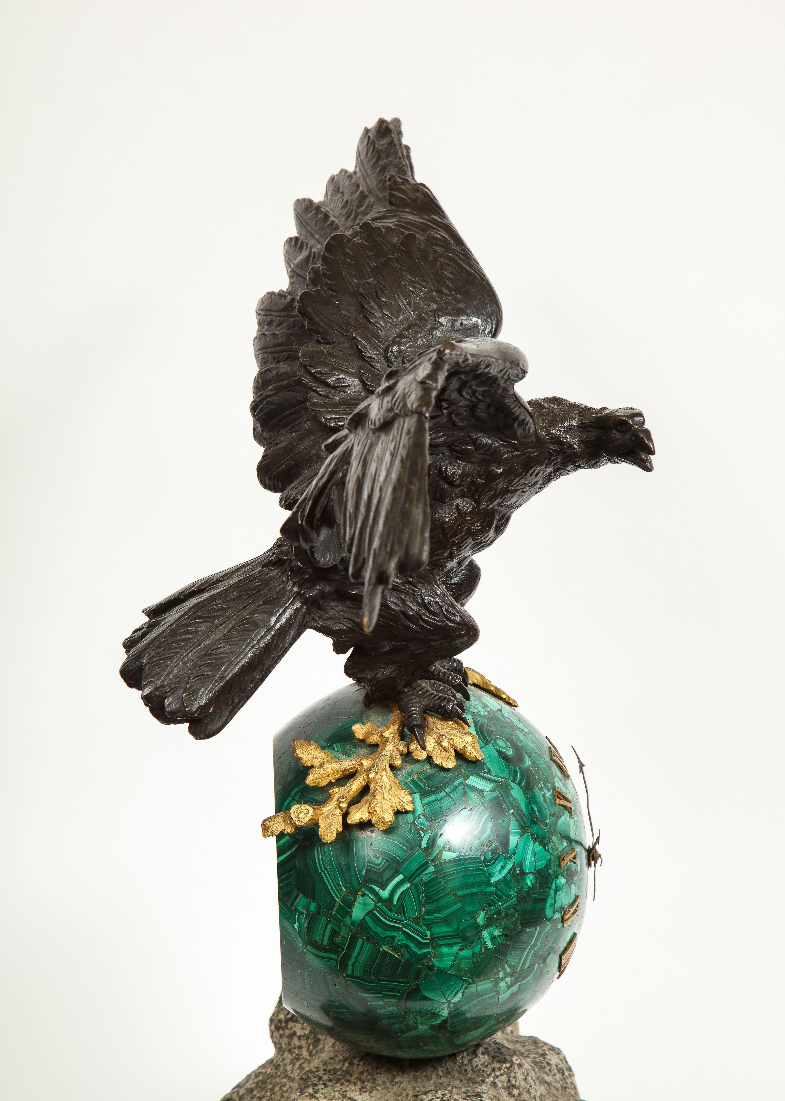 Patriotic French Patinated Bronze Eagle and Malachite Clock on Granite Base 1889 5