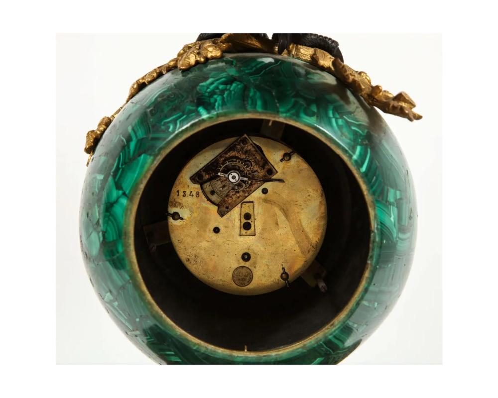 Patriotic French Patinated Bronze Eagle and Malachite Clock on Granite Base 1889 For Sale 8