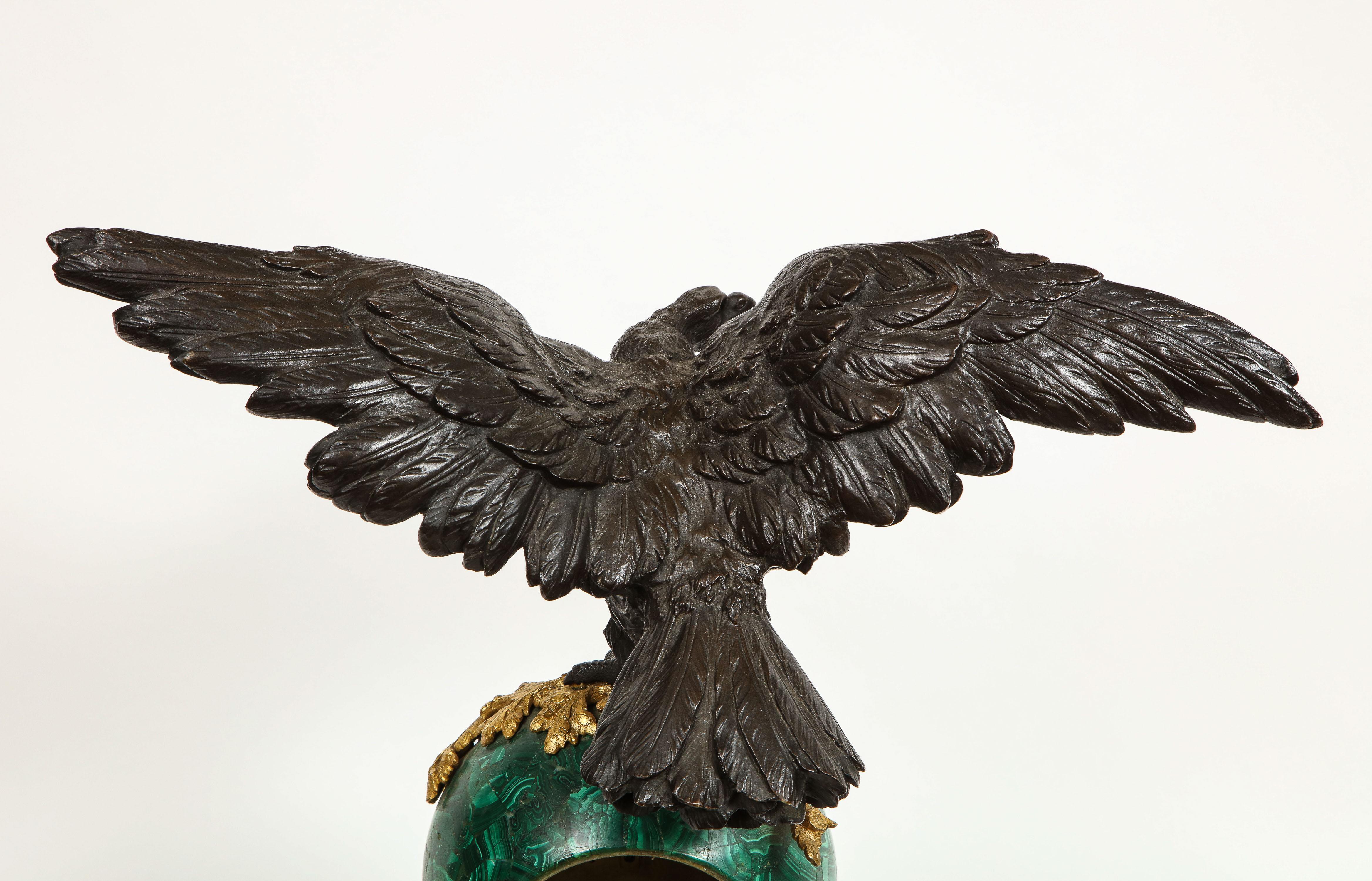 Patriotic French Patinated Bronze Eagle and Malachite Clock on Granite Base 1889 7