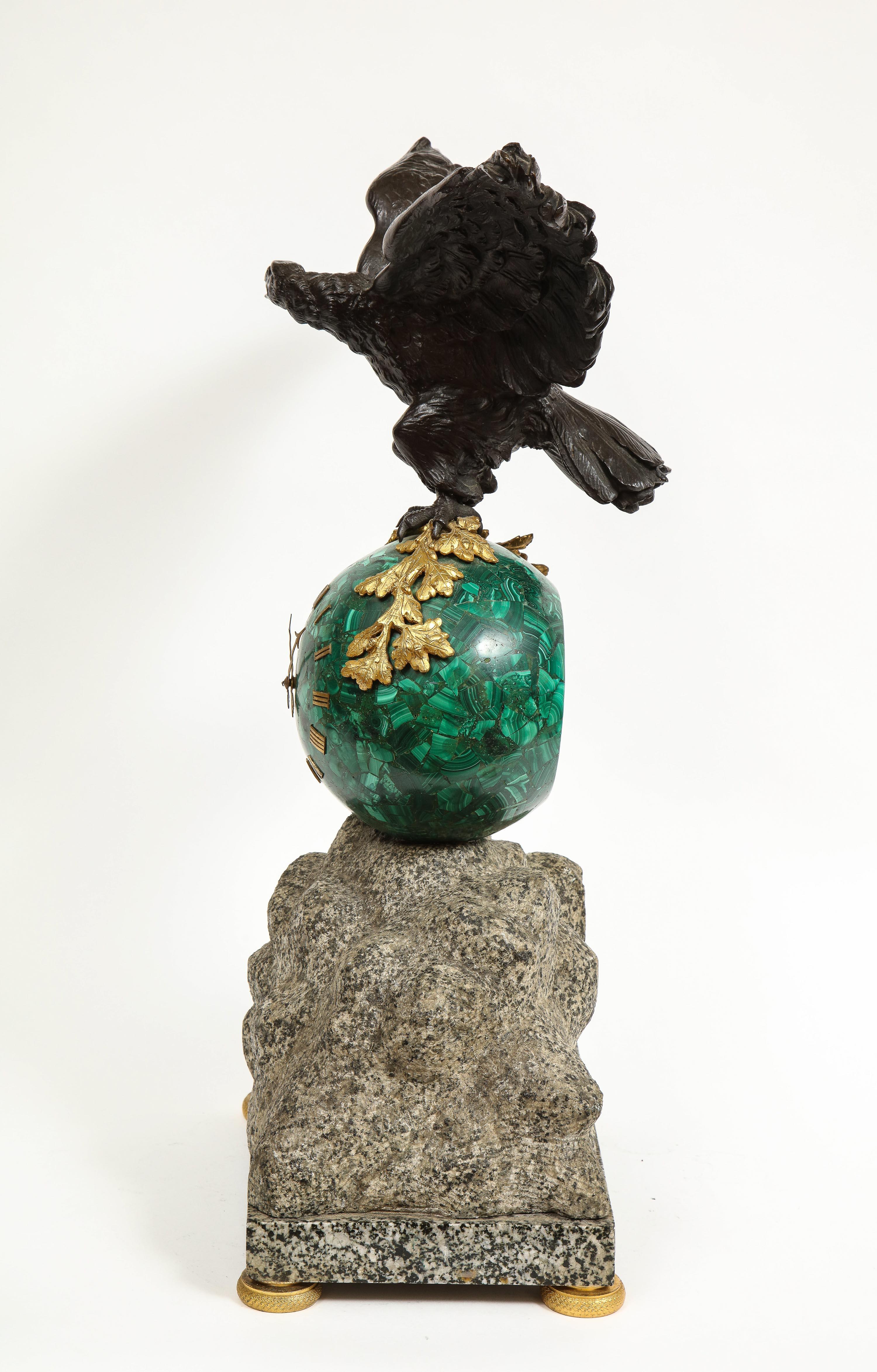 Patriotic French Patinated Bronze Eagle and Malachite Clock on Granite Base 1889 10