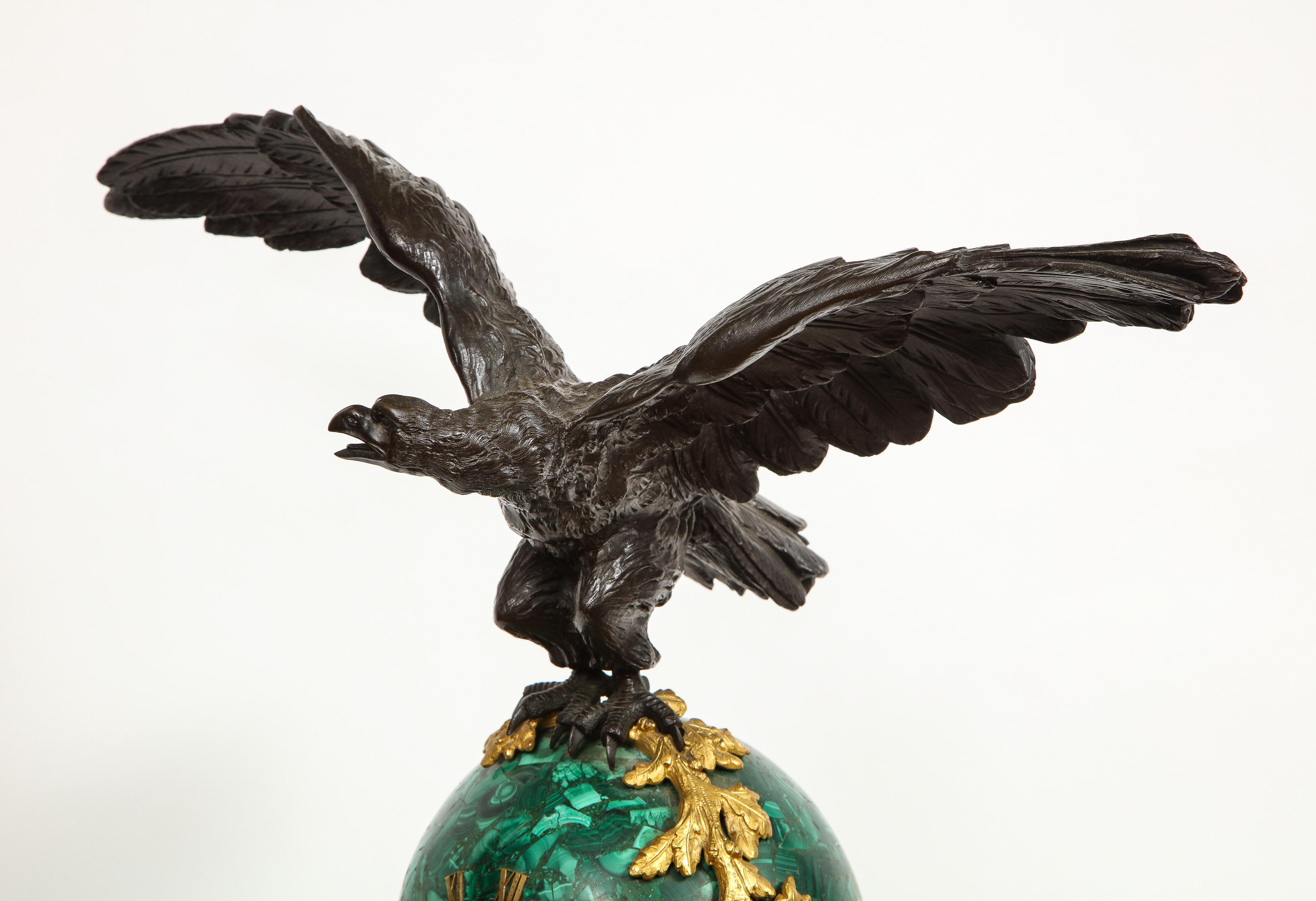 Patriotic French Patinated Bronze Eagle and Malachite Clock on Granite Base 1889 11
