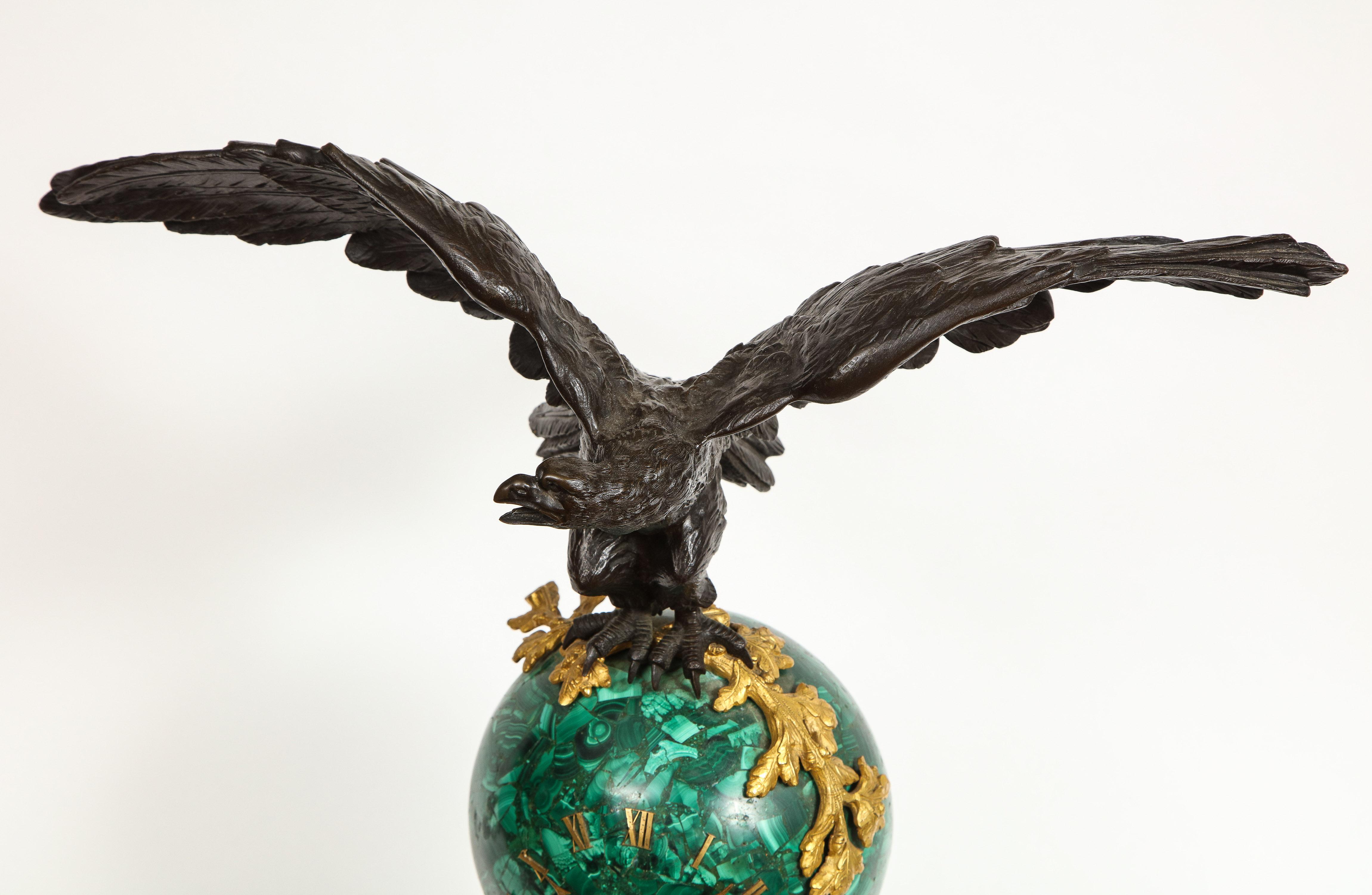 Patriotic French Patinated Bronze Eagle and Malachite Clock on Granite Base 1889 13