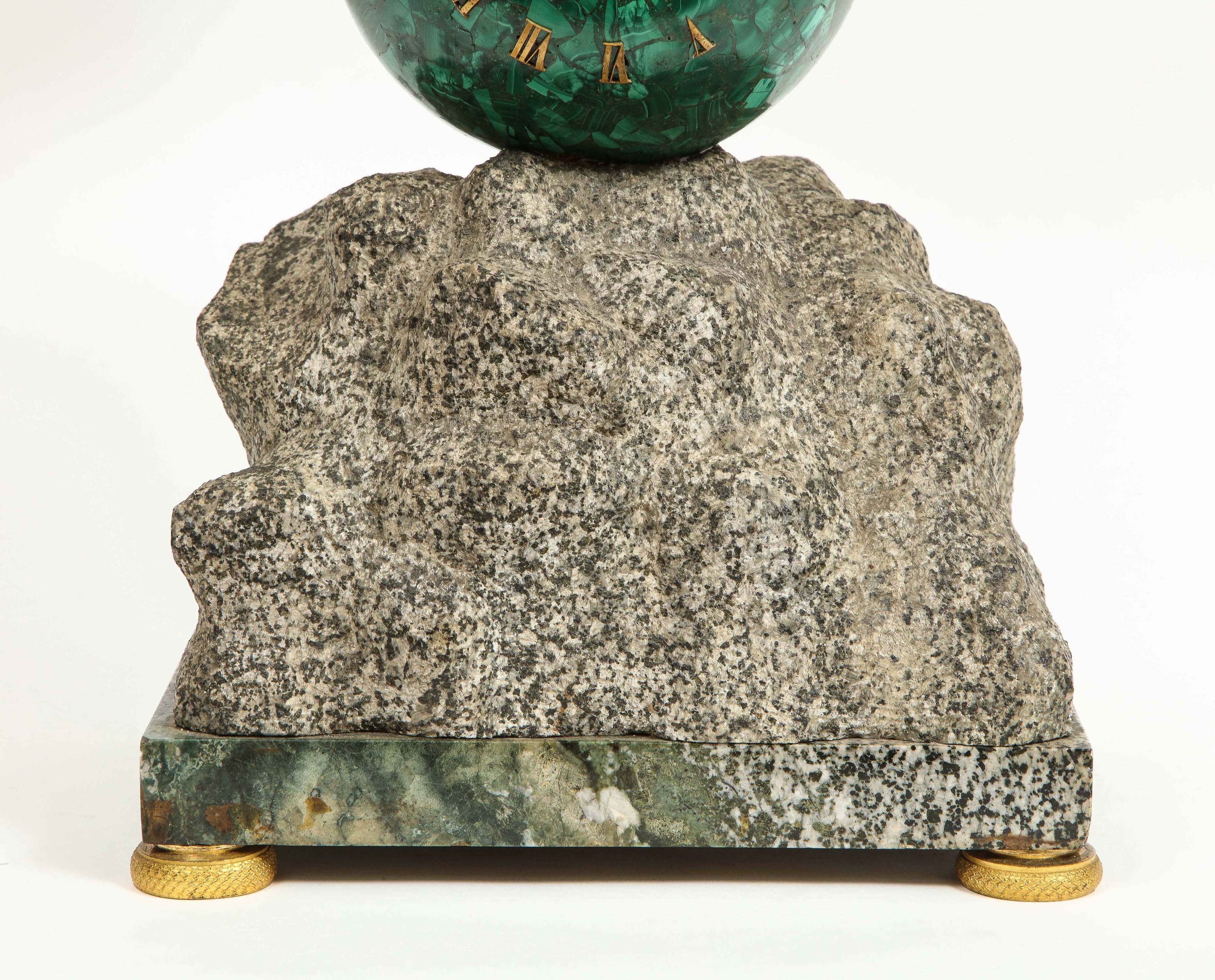 Patriotic French Patinated Bronze Eagle and Malachite Clock on Granite Base 1889 In Good Condition In New York, NY
