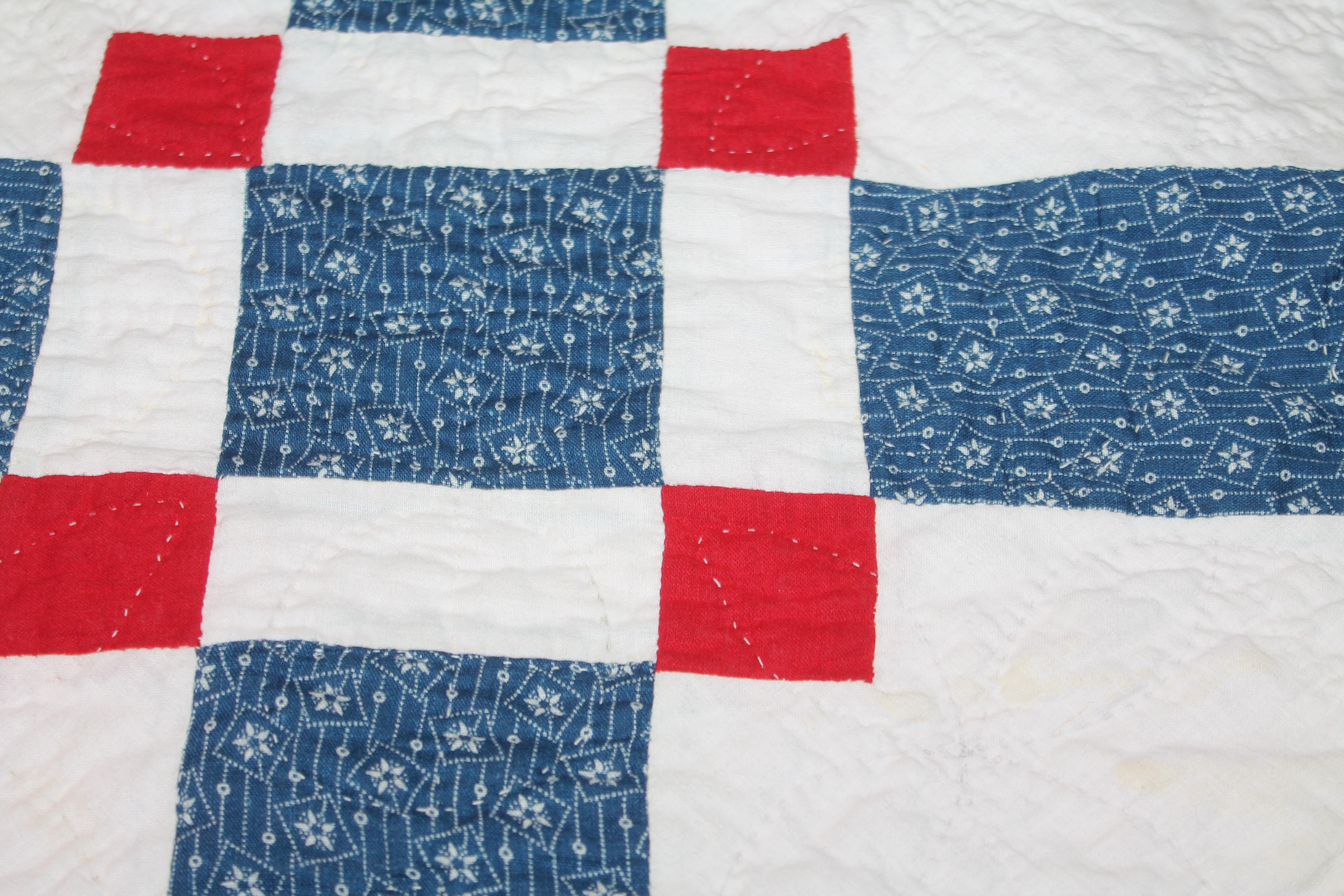 Hand-Crafted Patriotic Nine Patch Variation Quilt