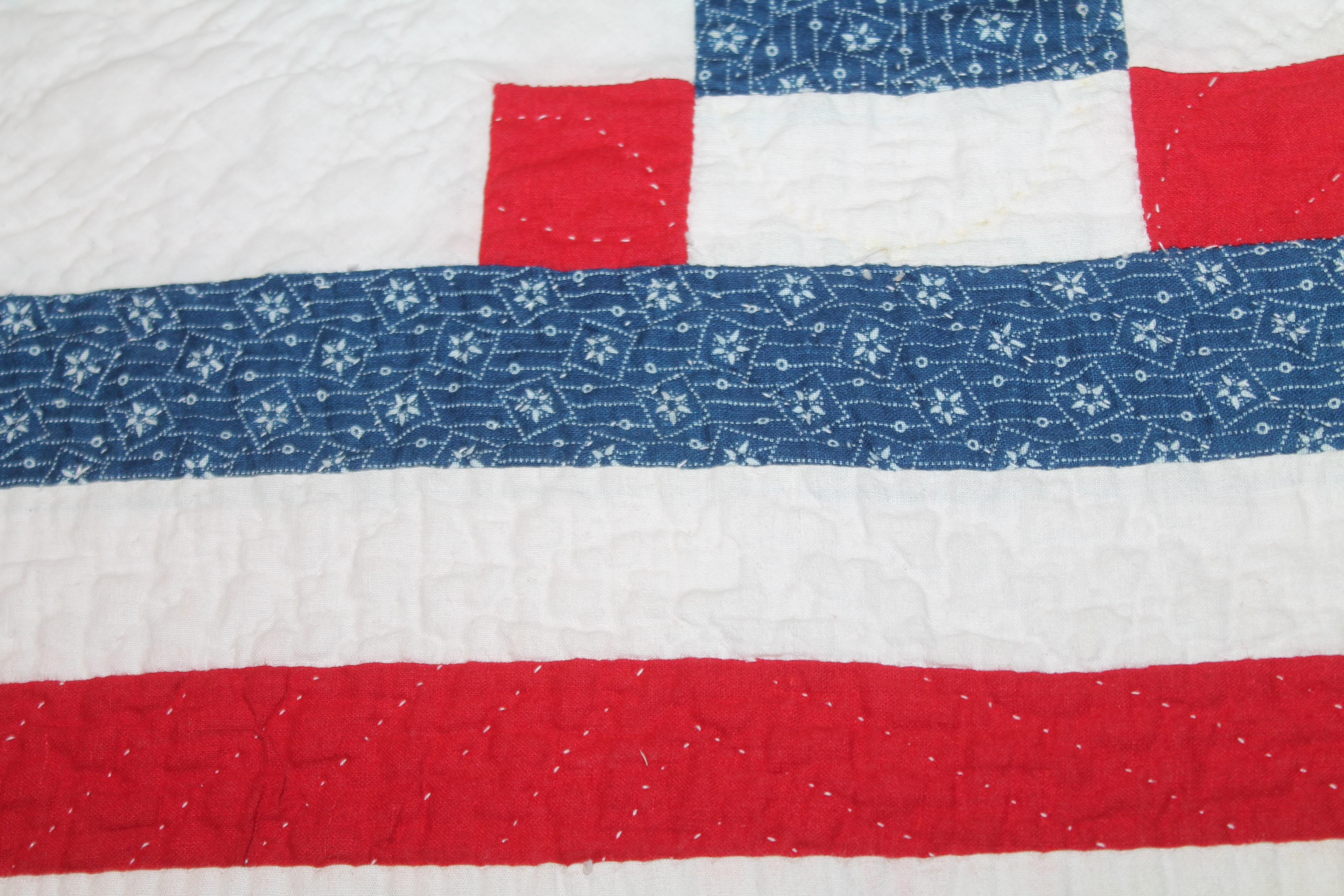 Patriotic Nine Patch Variation Quilt In Good Condition In Los Angeles, CA