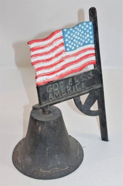 Patriotic Original Painted American Flag with Bell Wall Mount