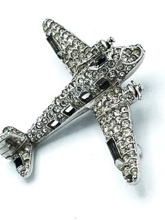 Patriotic pave airplan brooch with window, signed TRIFARI 1940*s rhodium