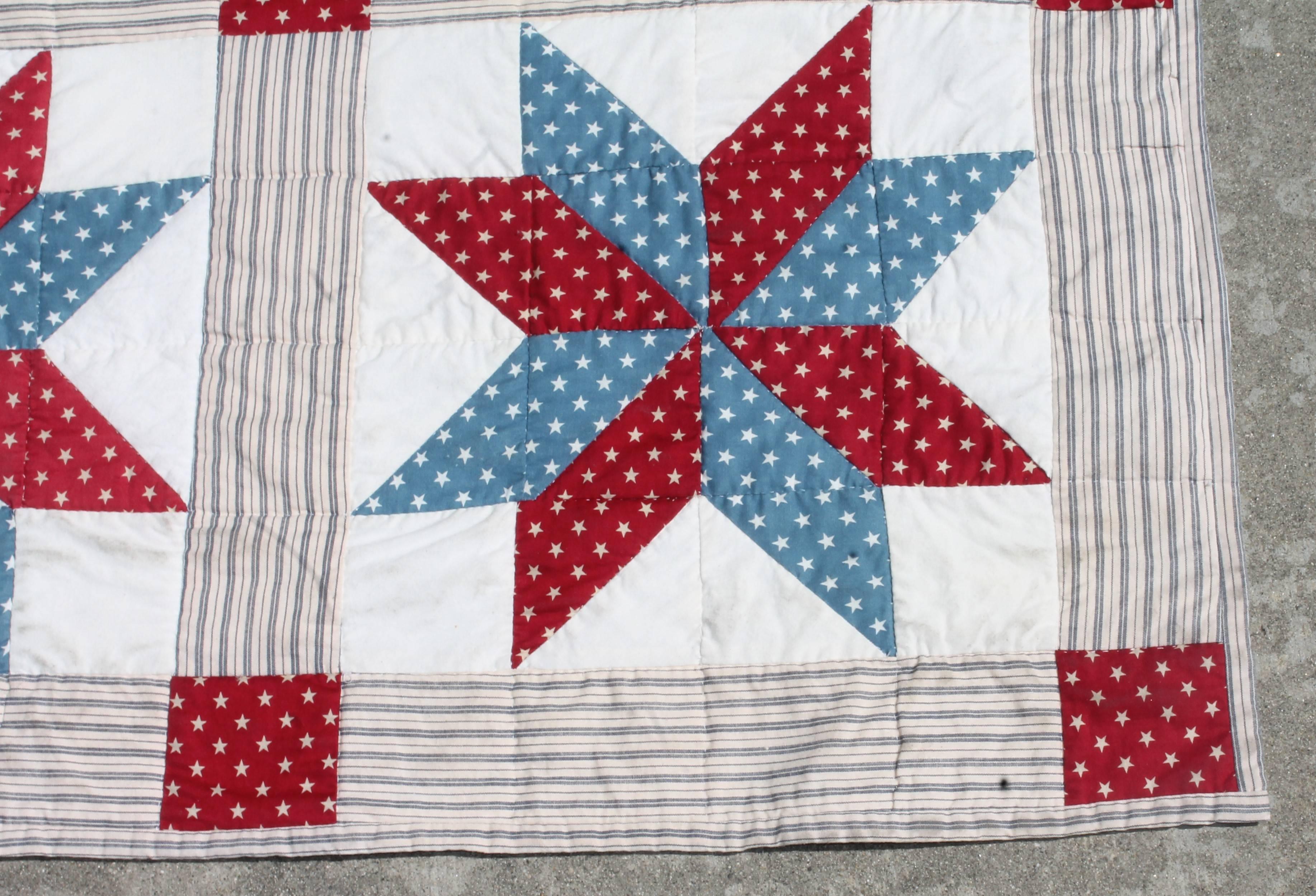 Hand-Crafted Patriotic Quilt Eight Point Stars