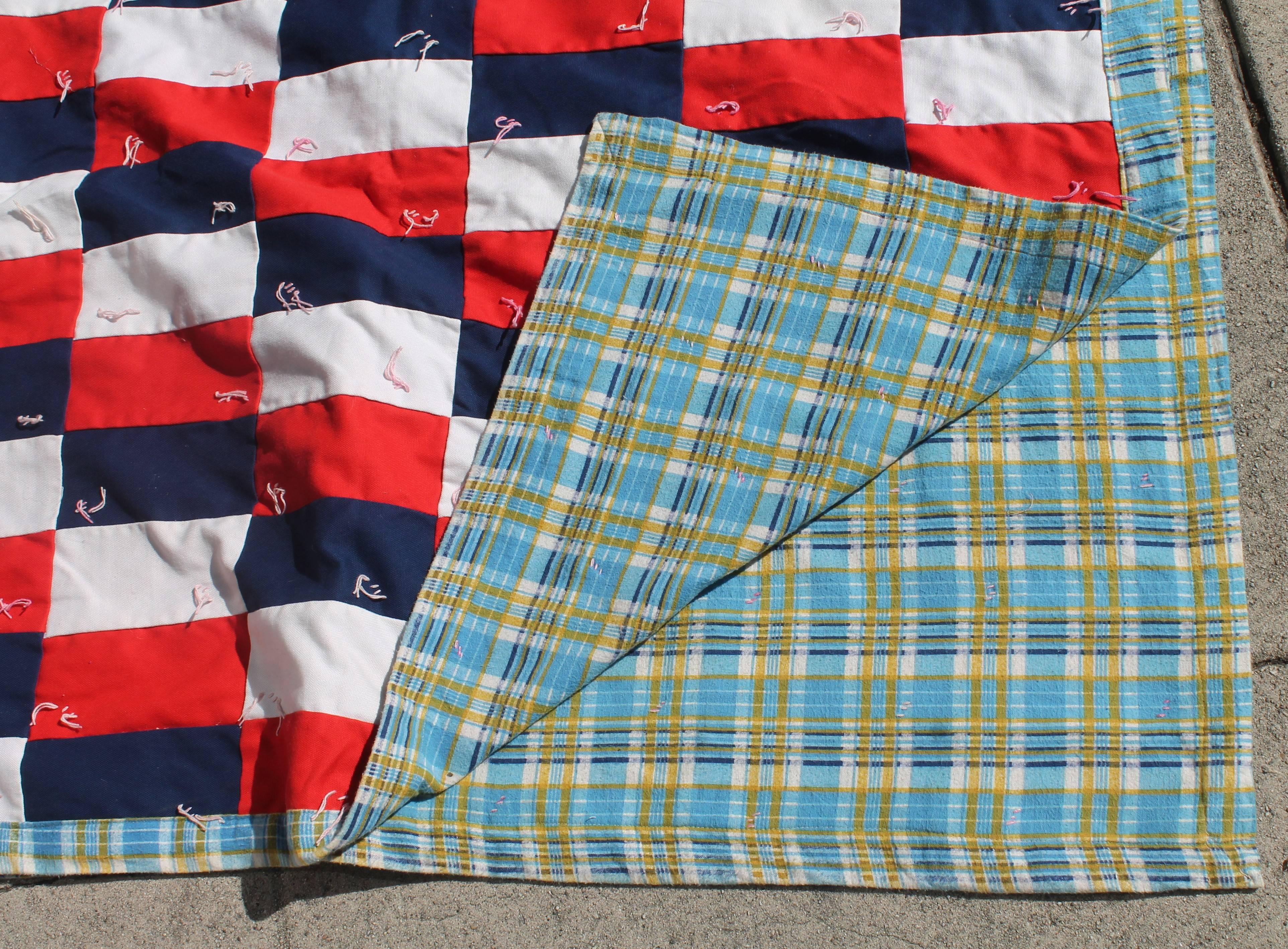 Hand-Crafted Patriotic Quilt in Building Blocks Pattern