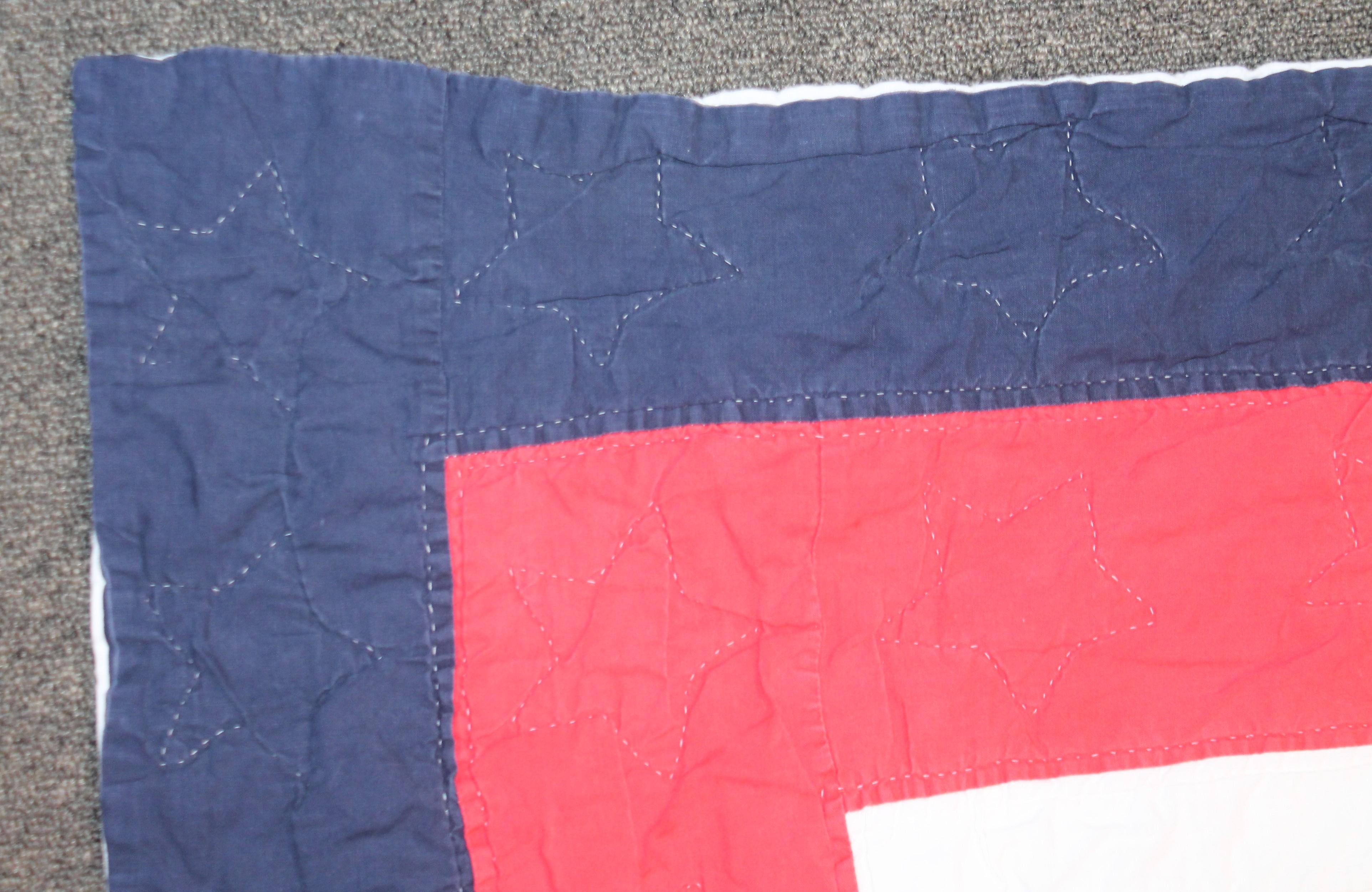 Country Patriotic Red, White and Blue Quilt Dated For Sale