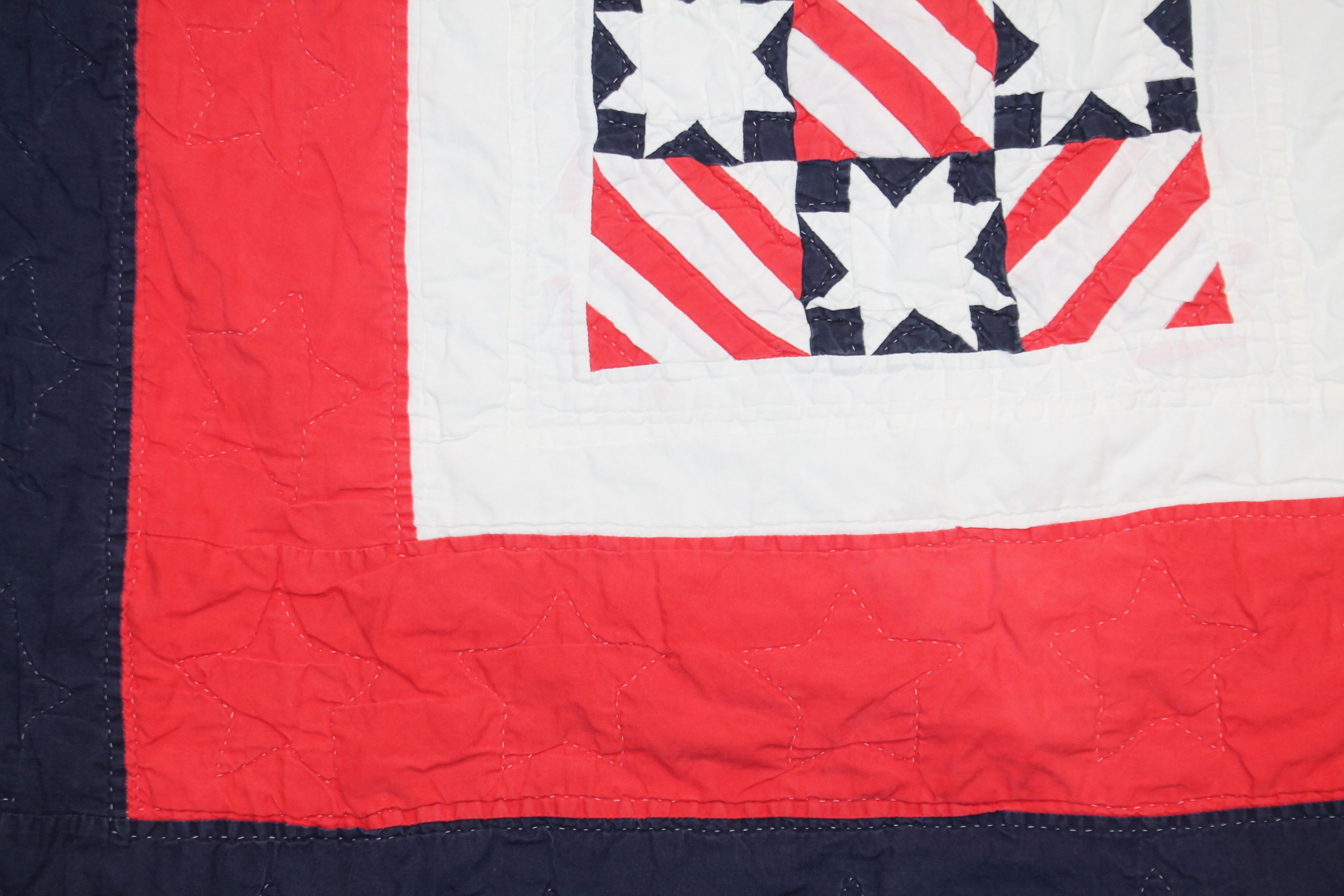 American Patriotic Red, White and Blue Quilt Dated For Sale