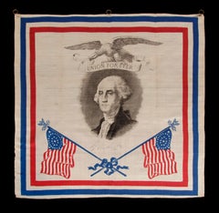 Patriotic Silk Kerchief w/ 34 Star Flags & an Image of Washington, Civil War Era