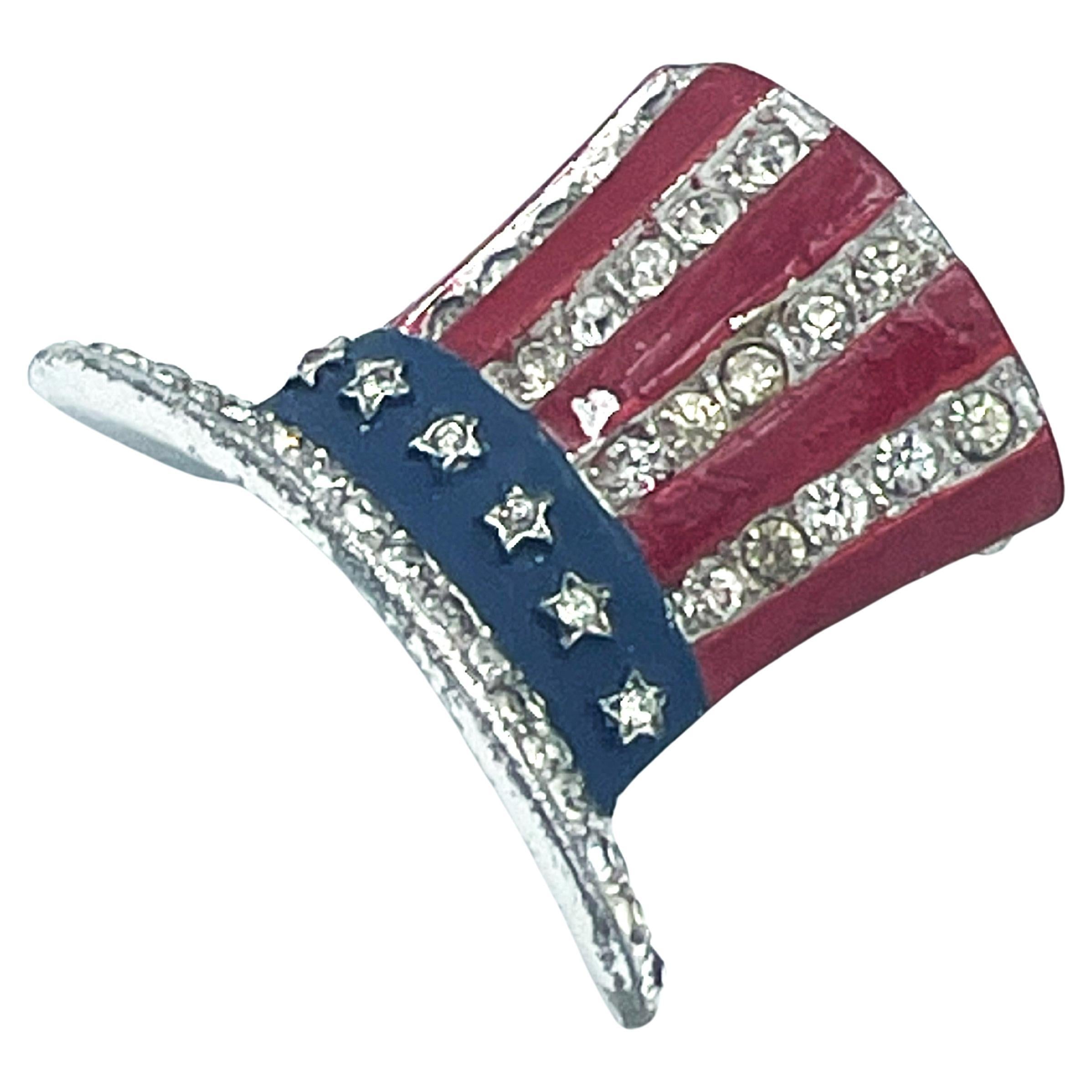 Patriotic UNCLE SAM'S HAT BROOCH, enamel and baguetts, signed TRIFARI, 1940s