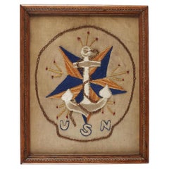 Antique Patriotic "USN" Navy Embroidered Souvenir, Early 20th Century