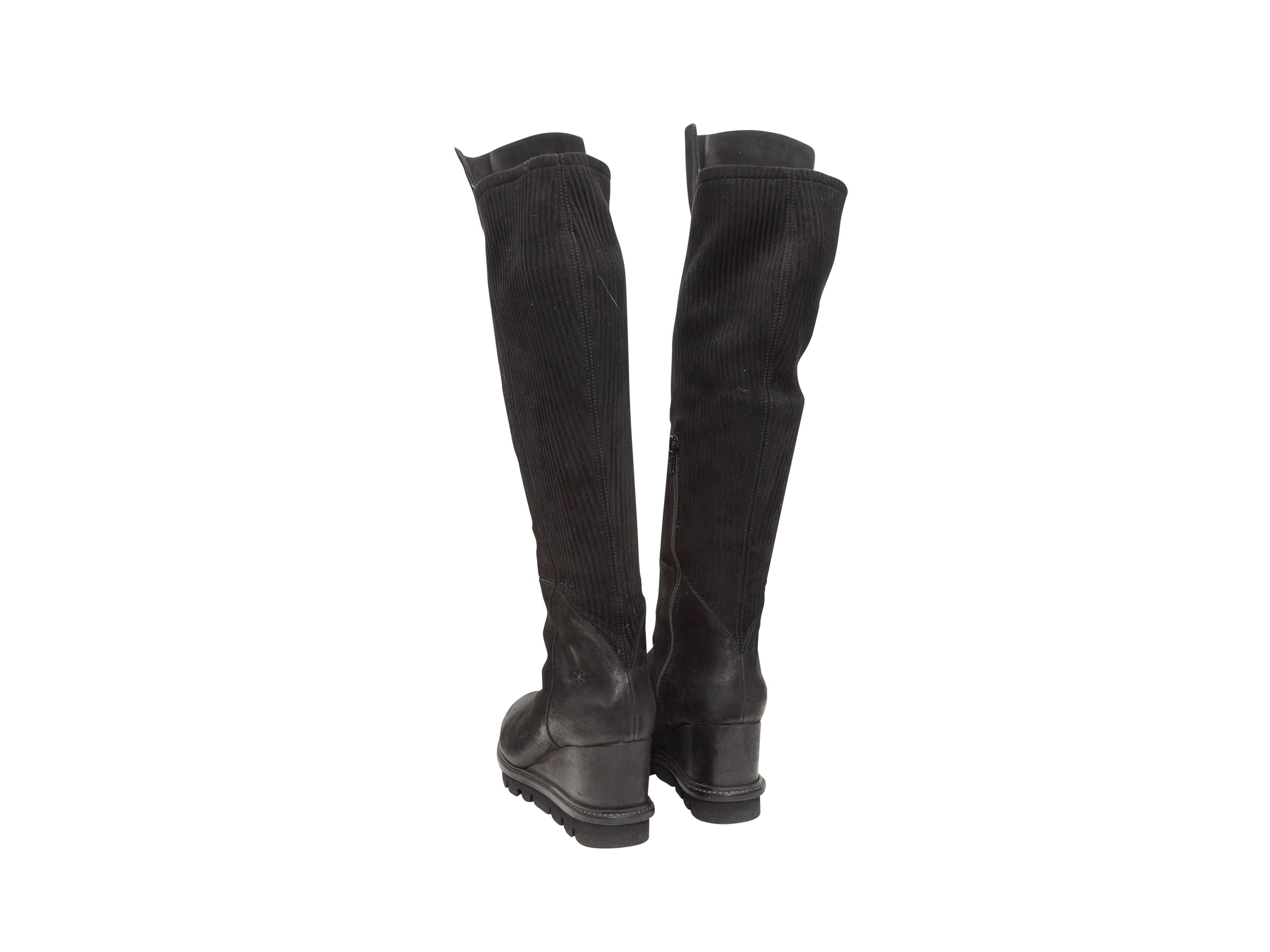 black wedge boots knee high