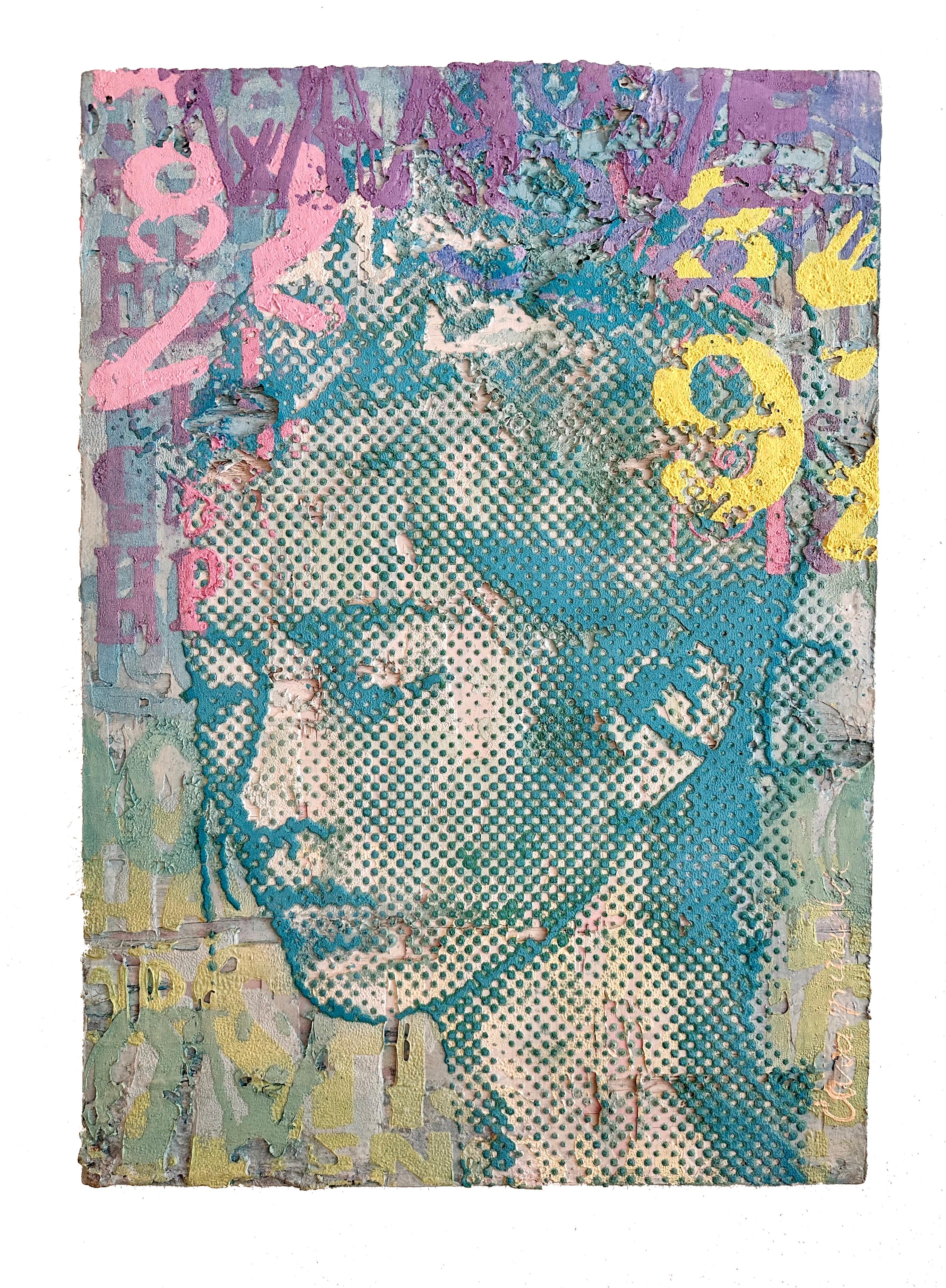 Patrizia Casagranda Portrait Painting - Purple Yellow and Turquoise - Biennale winner, pop art, urban, contemporary