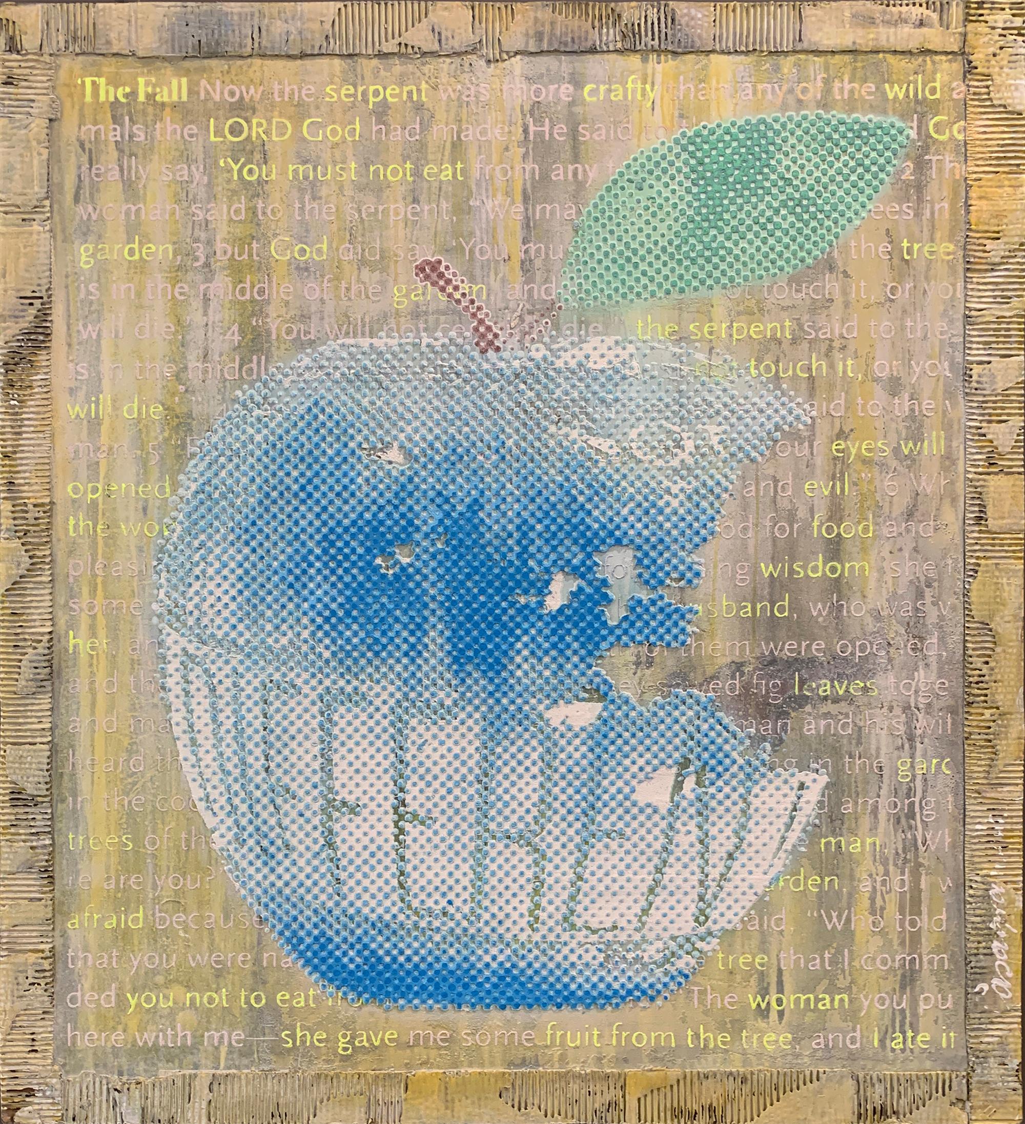 Patrizia Casagranda Portrait Painting - 'The Blue Forbidden Fruit' Sculptural Dot Painting