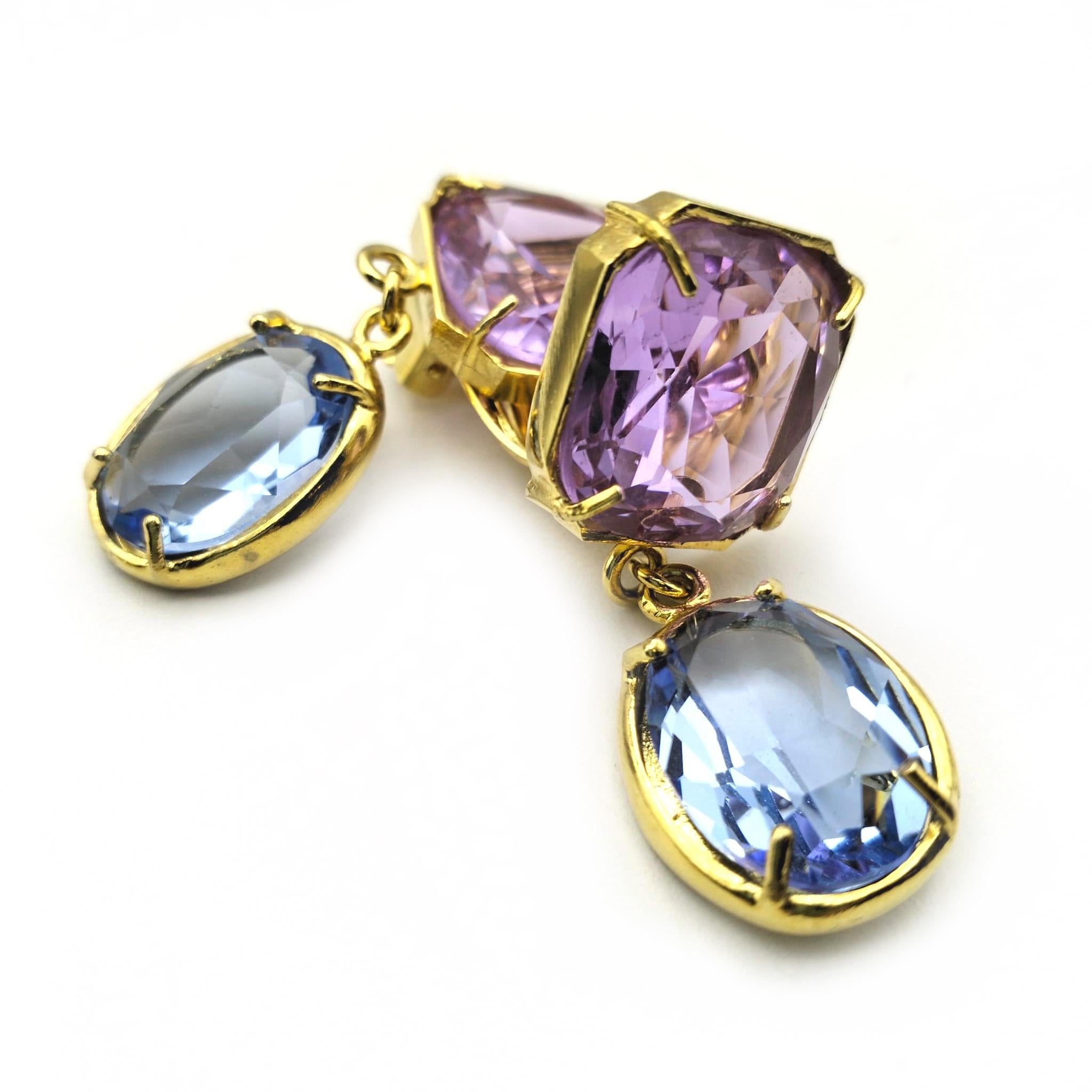 Artisan Patrizia Daliana 24 KT gilded bronze earrings with  and crystals For Sale