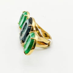 Patrizia Daliana 24 KT gilded bronze ring with hand-carved and ground Murano gla