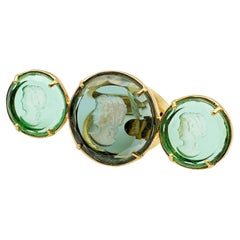 Patrizia Daliana 24 KT gilded bronze ring with hand-carved and ground Murano gla