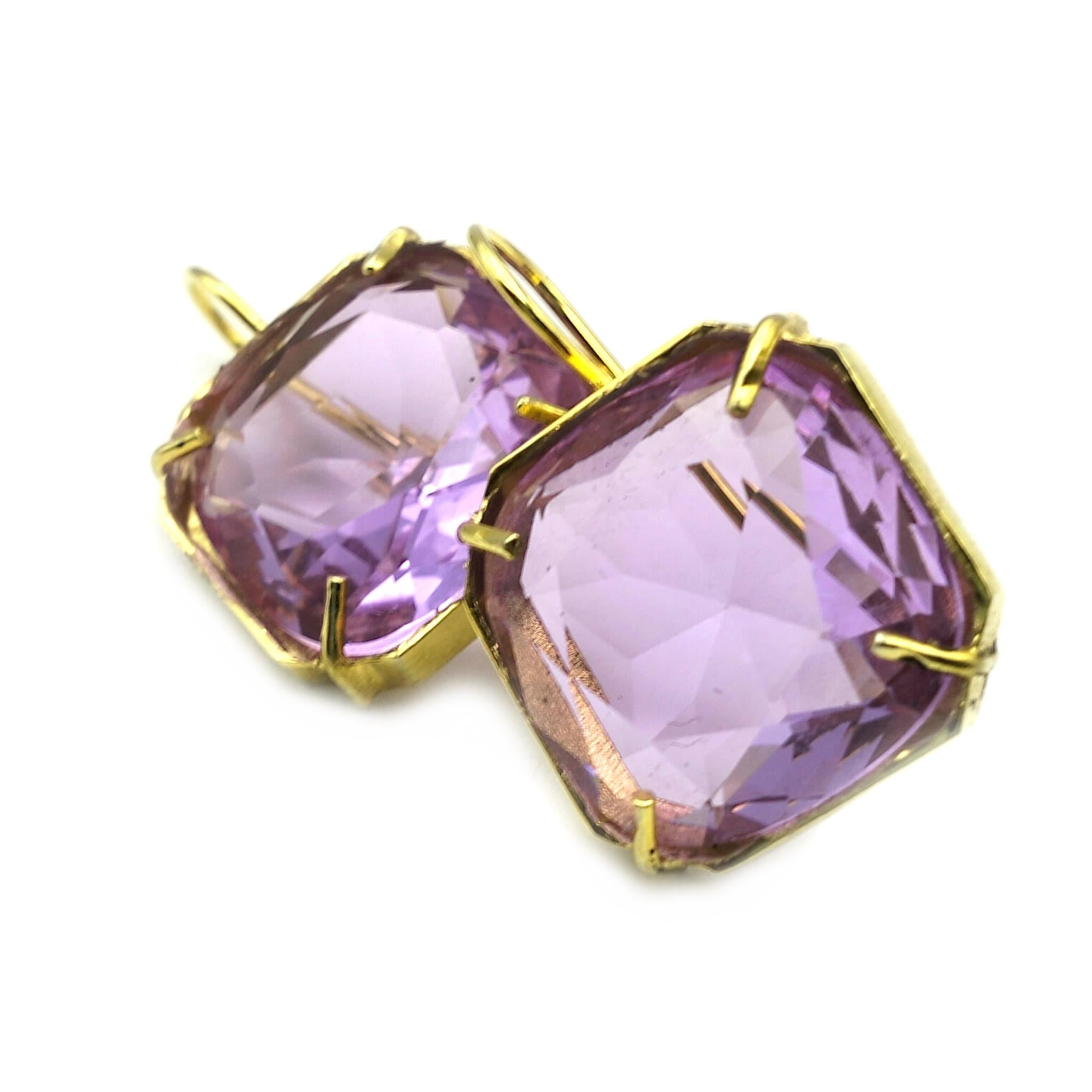 Artisan Patrizia Daliana 24 KT gold-plated bronze earrings with faceted CRYSTALS For Sale