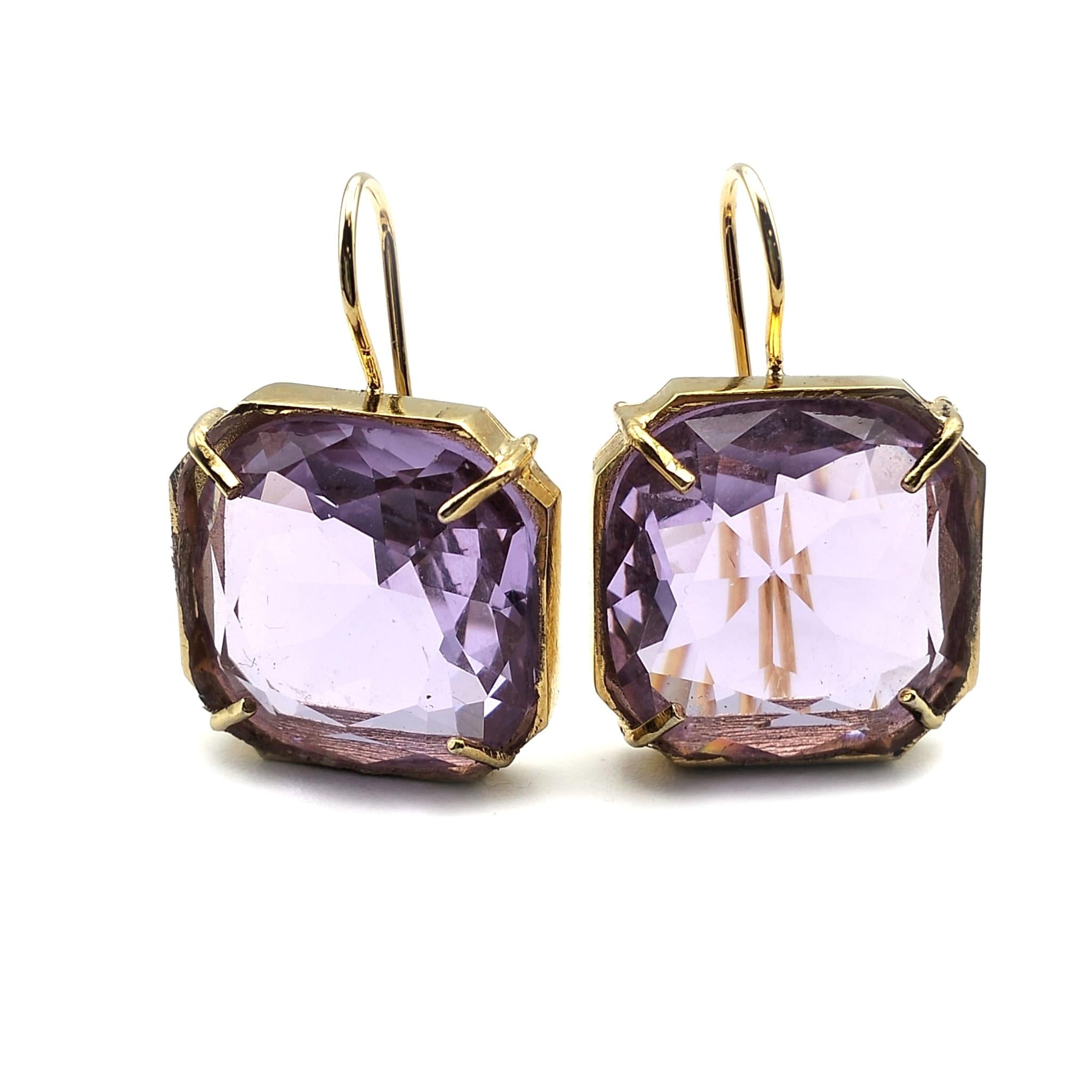 Briolette Cut Patrizia Daliana 24 KT gold-plated bronze earrings with faceted CRYSTALS For Sale