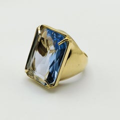 Patrizia Daliana 24 kt gold plated bronze ring with faceted crystal blue