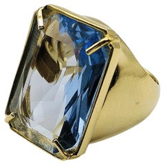 Patrizia Daliana 24 kt gold plated bronze ring with faceted crystal blue