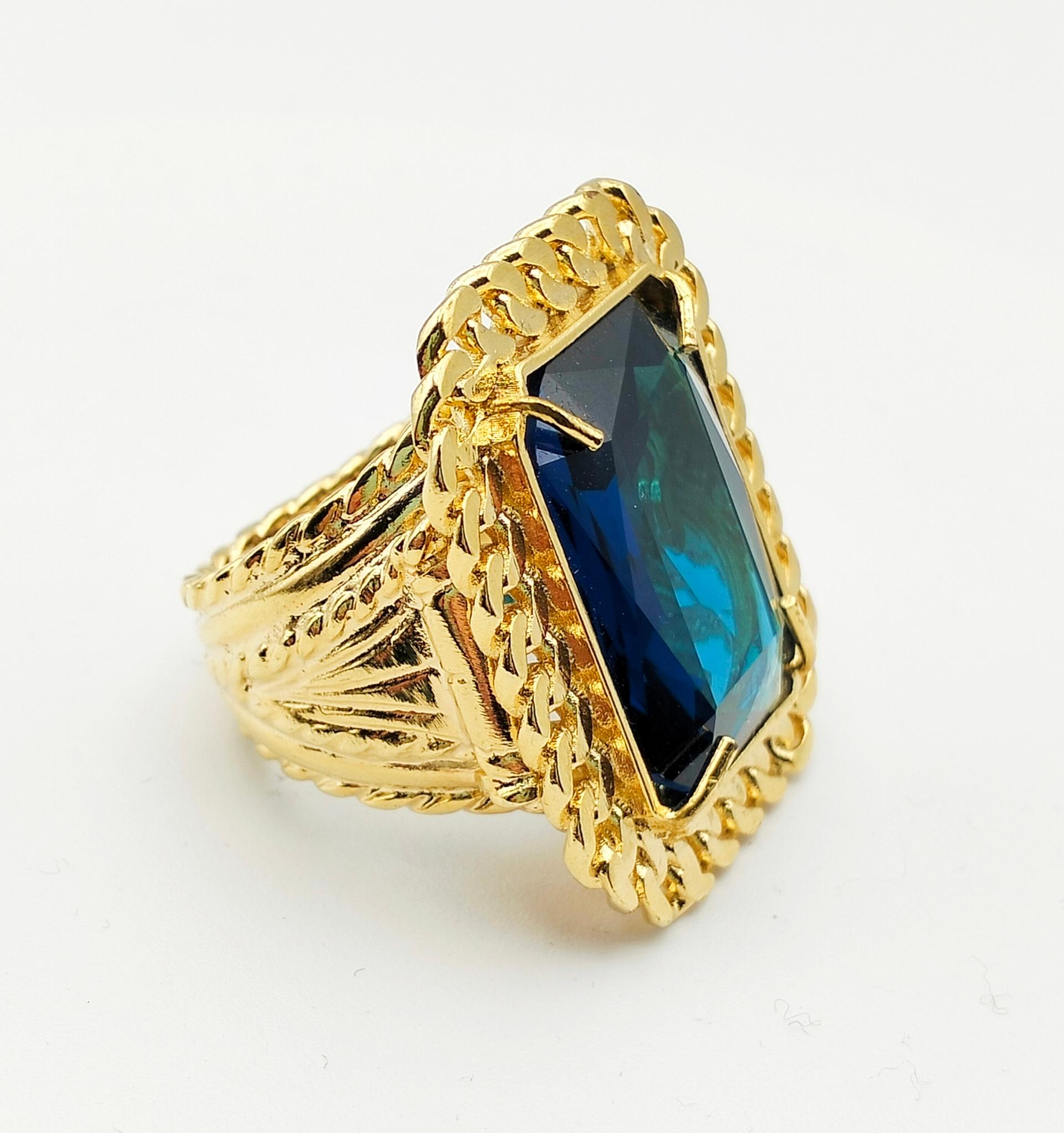Artisan Patrizia Daliana 24 KT gold plated bronze ring with faceted crystal For Sale