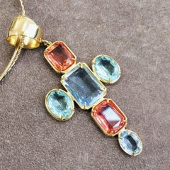 Patrizia Daliana 24kt gilded bronze cross-shaped pendant with zircons and facete